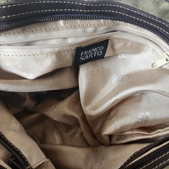 Franco Sarto Green and Brown Shoulder Bag with Gold Accent Vintage Boho Design - Picture 6 of 13